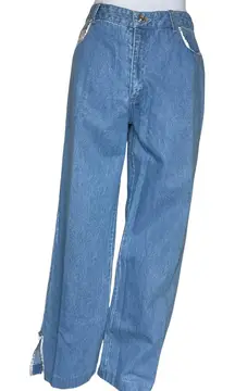 Forenza Cotton Patch High Waisted Wide Leg Denim Pants Size 12 Boho Hippie