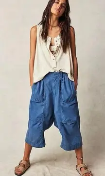 NEW FREE PEOPLE Marbella Crop Oversized Slouchy Harem Blue Pants