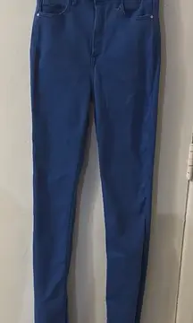 ZARA Straight Leg Jeans  2 High Rise Hem Slit Frayed Cobalt Blue Denim Casual