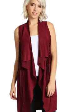 Oliver Women's Pocketed Open Front Faux Suede Drape Vest Cardigan Sz M
