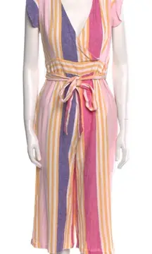 Revolve Line & Dot Kairi Jumpsuit Sz M Flamingo 100% Linen Wide Leg Blogger