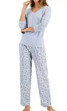 Charter Club  Womens Winter Owl Christmas Cotton Pajama Set in Blue NWT Size XS