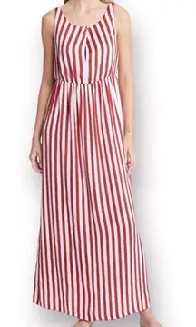 Open Edit Twist Front Satin Maxi Nightgown Cutout Recycled Red White Stripe M