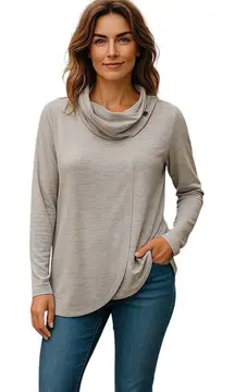 J.Jill Pure Jill Cowl Neck Button Long Sleeve Sweatshirt Beige Size L Minimalist