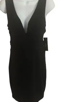 Lulus Lulu’s Little Black Cocktail Dress Plunging Neck Sz.M Wedding Guest Date Night