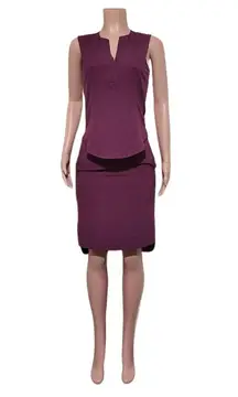 Amorethos women's V-neck sleeveless casual magenta tank top with Skirt S/4