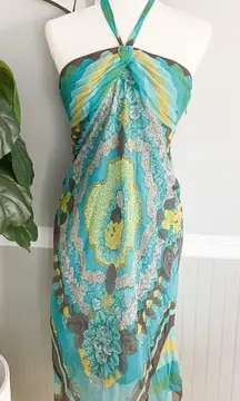 BCBG Maxazria 90’s Vintage Silk Scarf Halter Neck Dress