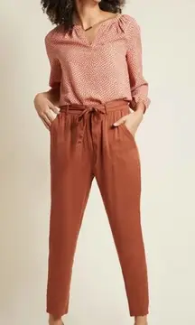 Modcloth Back in a Sash Pants Rust Burnt Orange Tie Waist Belt Size Medium