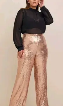 Torrid Rose Gold Sequin Wide Leg High Rise Pants Pull On Champagne 1R NYE Party