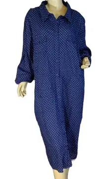 ROAMAN'S BLUE AND WHITE POLKA-DOT COTTON BUTTON DOWN SHIRT DRESS (32W)