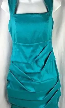 Suzy Shier Womens Cocktail Party Dress Small Green Blue Formal Sheath Sleeveless