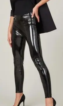 Spanx Faux Patent Leather Black‎ Leggings Size LARGE Style 20301R