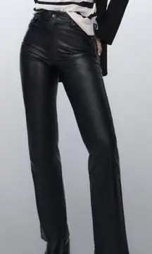 Zara black faux leather high rise straight leg pant 00