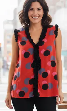 MARC BY MARC JACOBS Blue Red Purple Polka Dot Ruffle Sleeveless Silk Top M