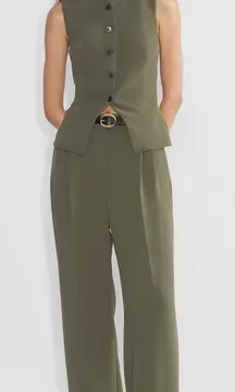 Artizia Wilfred Regal Vest & Essential Pant Set Size 8 Crepette Dark Olive NWOT