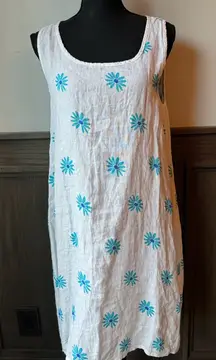 VASNA Linen Waves Summer Casual Dress Made In Italy Linen White floral print L