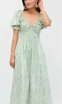 Hill House Home Ophelia Dress Eucalyptus Floral Green Midi Dress Cottagecore