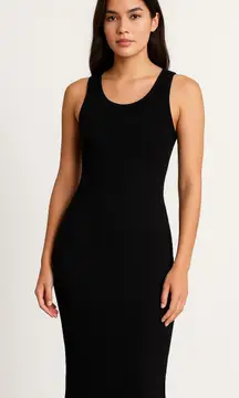 525 Ribbed Tank Midi‎ Dress Large Black Bodycon Casual Everyday Minimalist Chic