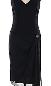 Coldwater Creek Black Sleeveless Semi Formal Wrap Dress Red Brooch Whimsigoth