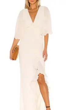 NWT House of Harlow 1960 x Revolve Anabelle Ruffle Maxi Dress Ivory Size Large