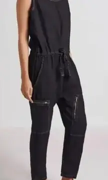Current/Elliott The Zip Cargo Linen Washed Black Jumpsuit Size 2‎ (Medium)