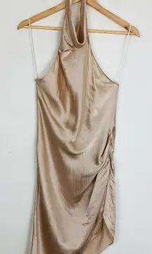 Amanda Uprichard rare champagne colored silk halter Samba low back dress. Size L