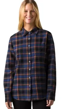 Prana Blue And Orange Plaid Golden Canyon Flannel Button‎ Down Shirt Size M NWT