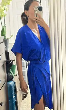 La Perla  abito incrociato bath-suit cover royal blue silk wrapped pareo/IT38