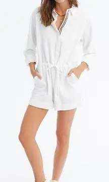 xirena georgie white collared romper waistband tie long sleeve