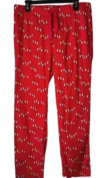 J Crew Pajama Pants Women Medium Red Penguin Print Cotton Drawstring Loungewear