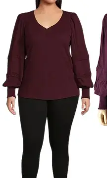 Democracy Plus Size Balloon Sleeve V-neck Top 2X