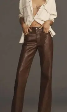 NWT AGOLDE Sloane Recycled Leather‎ Straight Leg Pants "Cola" Brown Size 28