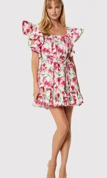 Misa Womens Dress Pink Selma Mini Flutter Floral Square Neck A Line Boho Medium