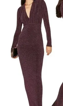 Line & Dot Opal Gown V-Neck Long Sleeve Metallic‎ Shimmer Purple Size L
