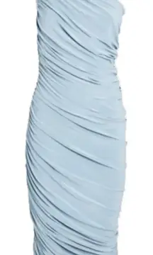 Betsy & Adam Jersey Ruched Sleeveless Asymmetrical Maxi Dress Blue US 2 NWT