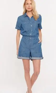 NYDJ Relaxed Denim Romper Horizon Base Blue Womens X-Large XL Jumpsuit Button Up
