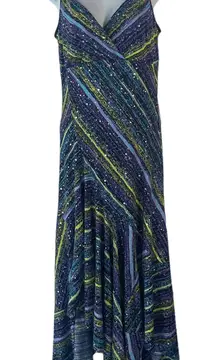 Joseph Ribkoff Women's‎ Size 6 Small Fairy Sequin Green Blue Maxi Dress