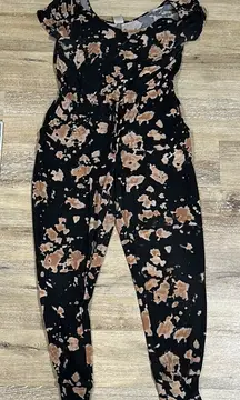 No Boundaries Black and Brown Jumpsuit with Floral Elegance