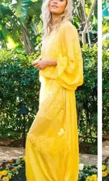 We Are HAH Royal HAHness Lemon Drop Lace Boho Long Sleeve Maxi Dress XS