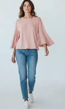 Who What Wear Pink Cotton Bell Angel Flared Sleeve Top Blouse Womens Size M