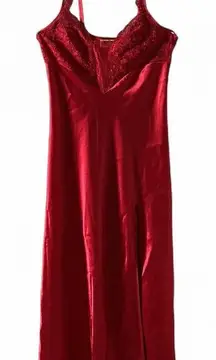 Victoria's Secret Red Satin Lace Trim Maxi Slip Chemise Nightgown Dress S