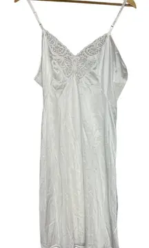 Adonna‎ Size 40 Satin Slip Dress Ivory White Lace Trim Nightgown Chemise Dress