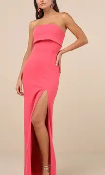 Lulus Classy Consideration Coral Pink Strapless Maxi Dress Size M