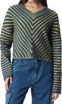 Circus NY by Sam Edelman Stripe V-Neck Crop Sweater (Sz XL) Green Geo Striped