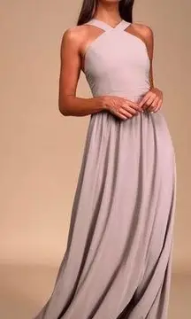 Lulus LuLu’s Air of Romance Dusty Lavendar Taupe Maxi Dress S