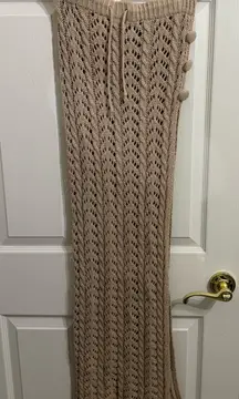 JLUXLABEL Tan Crochet Maxi Skirt Button Detail Side Slit Beach Resortwear Sexy