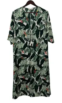 Rachel Zoe Swim Coverup Duster Green White Tropical Palm Print One Size