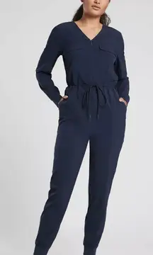 Athleta Zuma Jumpsuit NAVY SIZE XS‎ #657889 Womens Full Length Long Sleeve