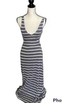 Honey Punch Gray and White Striped Maxi Dress Sexy Open Back V Neck Medium