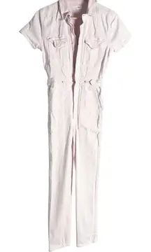 Good American Fit For Success Light Pink Short Sleeve Denim Jumpsuit Size S